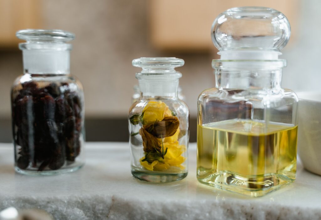 class jars with botanicals