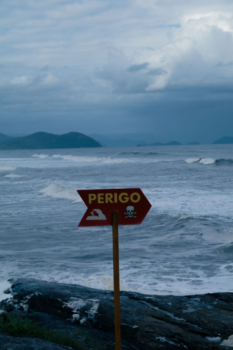 ocean with caution sign