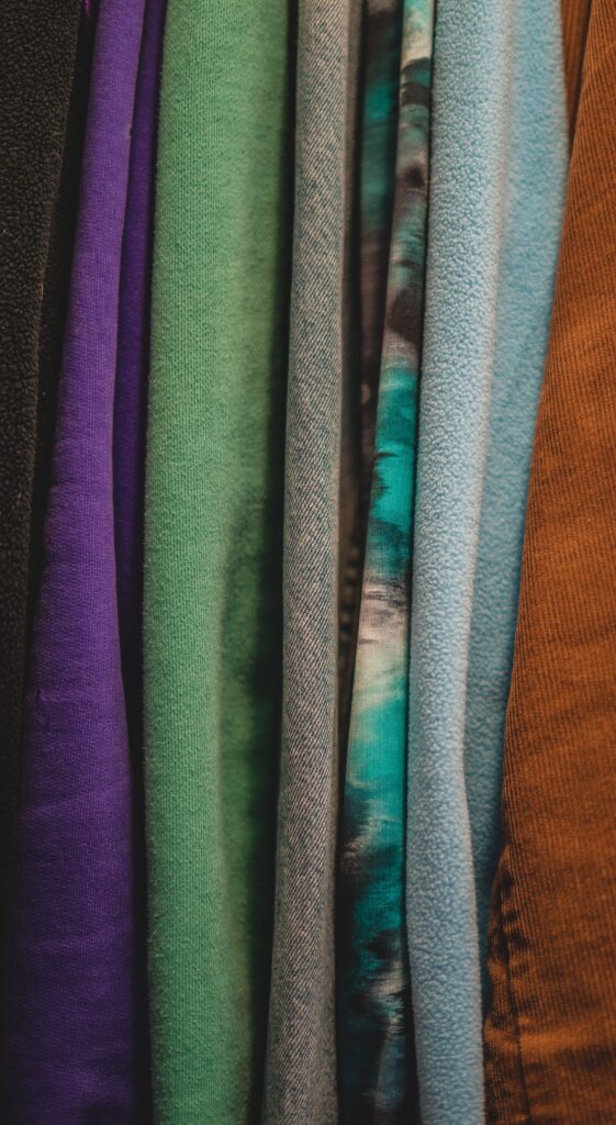 Clothing fabrics hanging