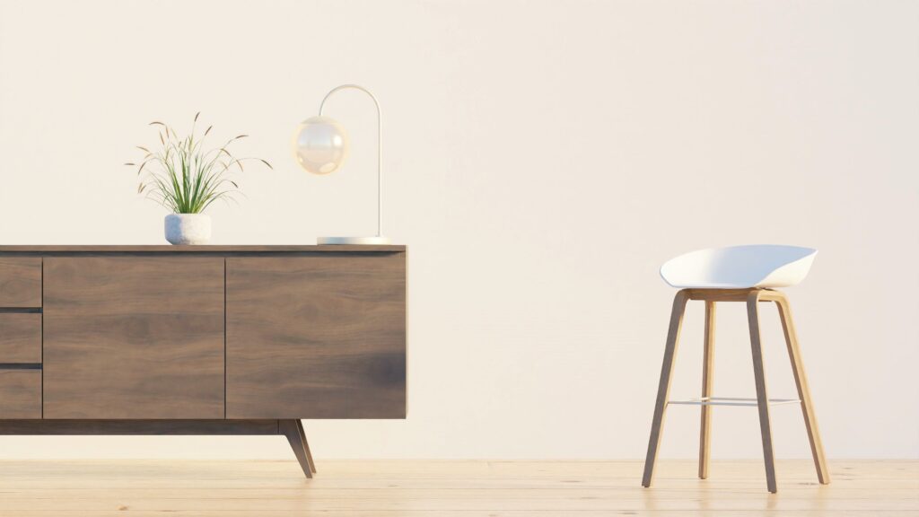 Console table with chair.