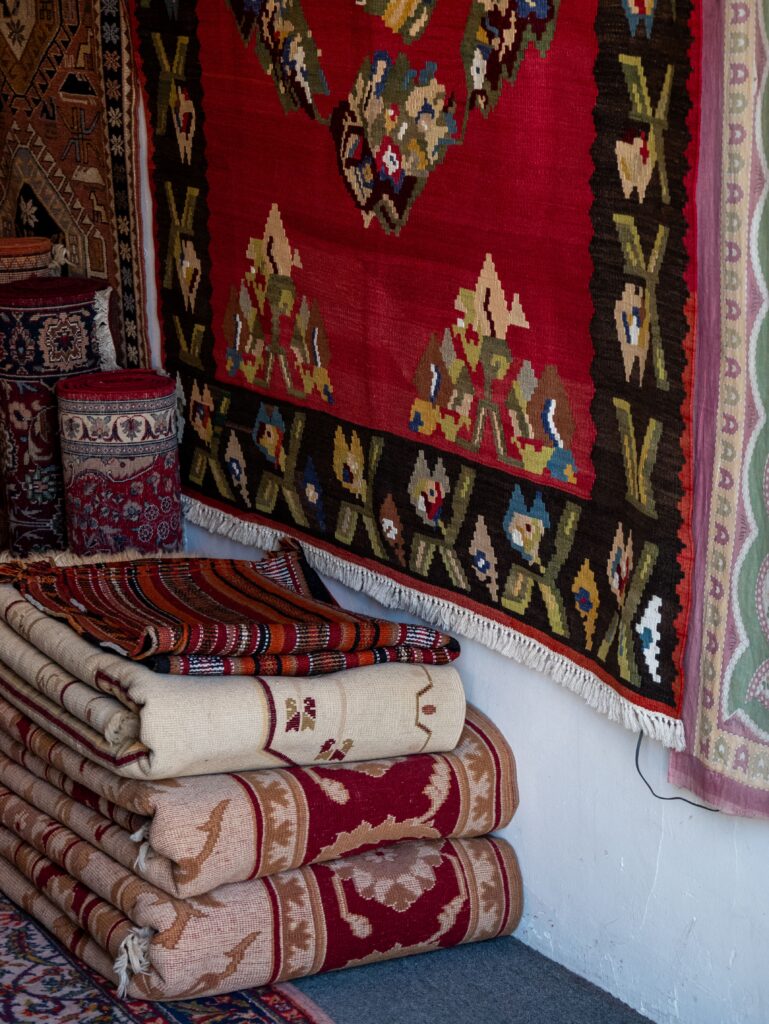 decorative rugs in store display